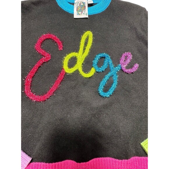 Queen Of Sparkles Women's Size 3XS Edge Rainbow Black‎ Multicolor Sweater #U11-1 - Picture 2 of 8